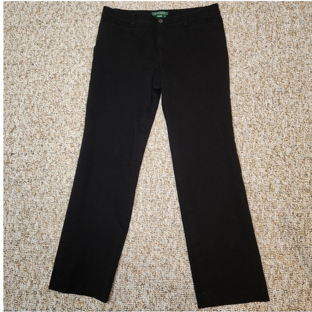 Lauren Ralph Lauren Adelle Black Bootcut Pants Women Size 10 Cotton Blend - Picture 2 of 8